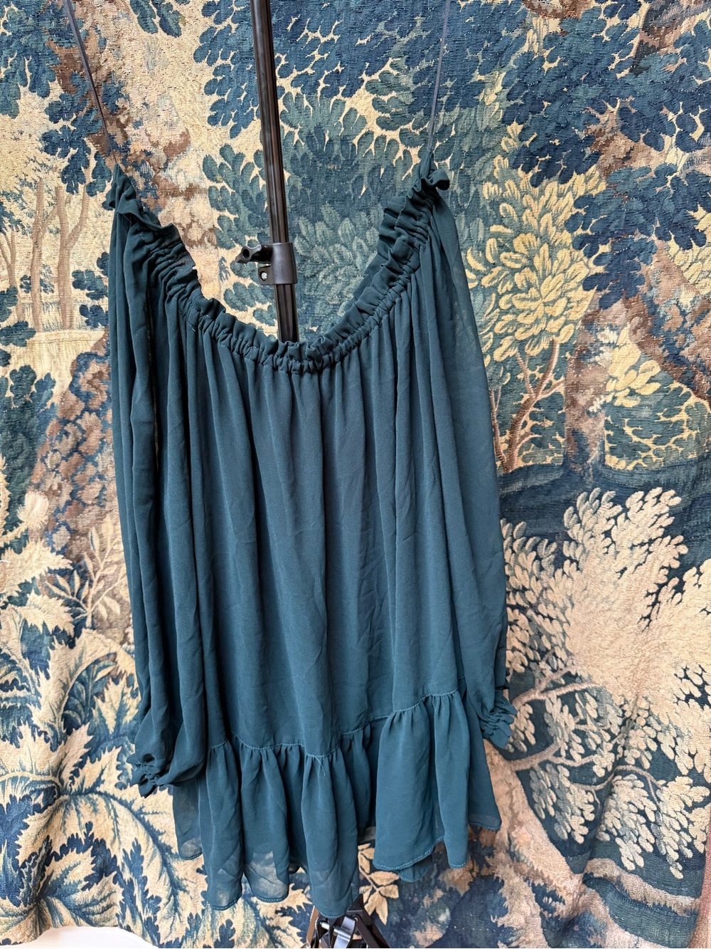 Zara Teal Ruffled Off-Shoulder Camisole